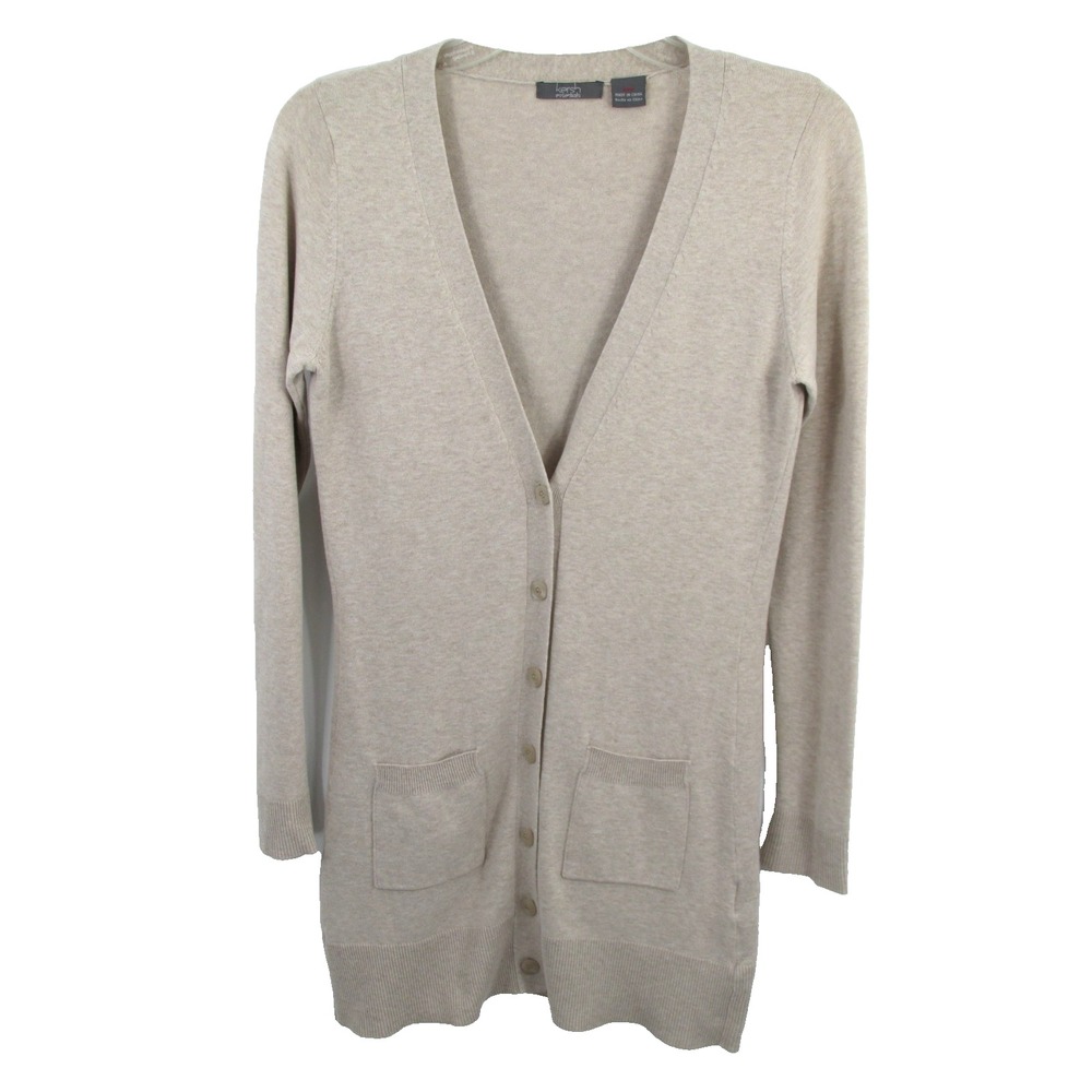 Kersh Essentials Long Cardigan Sweater Womens Small Beige Pockets Soft 972014H7C